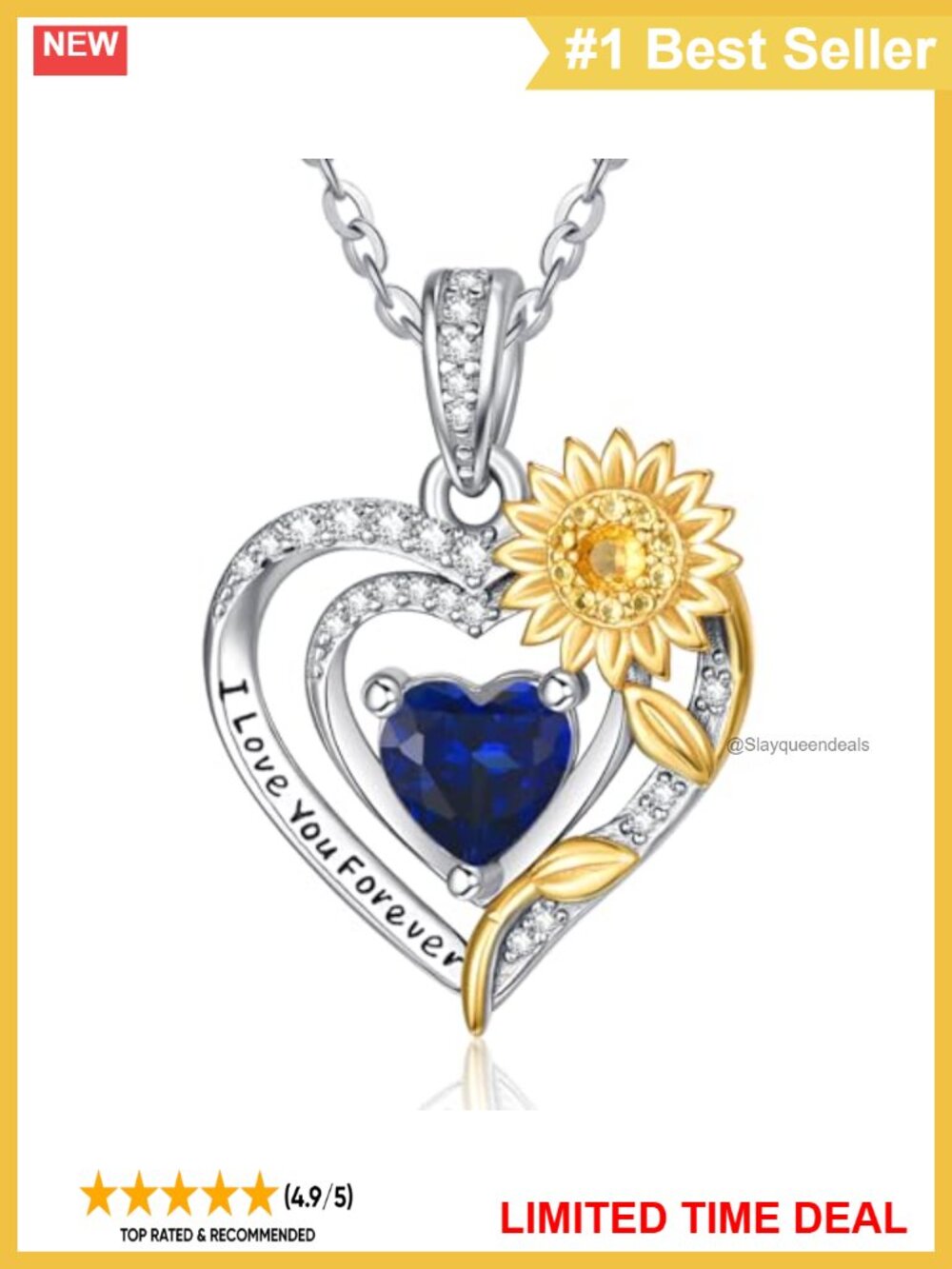 Sterling Silver Sunflower Pendant Necklace Sapphire Birthstone